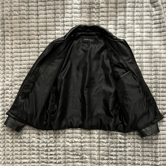 AMBITION NEW YORK WOMENS GENUINE BLACK LEATHER JACKET SZ 14 LARGE BLAZER - Picture 2 of 10